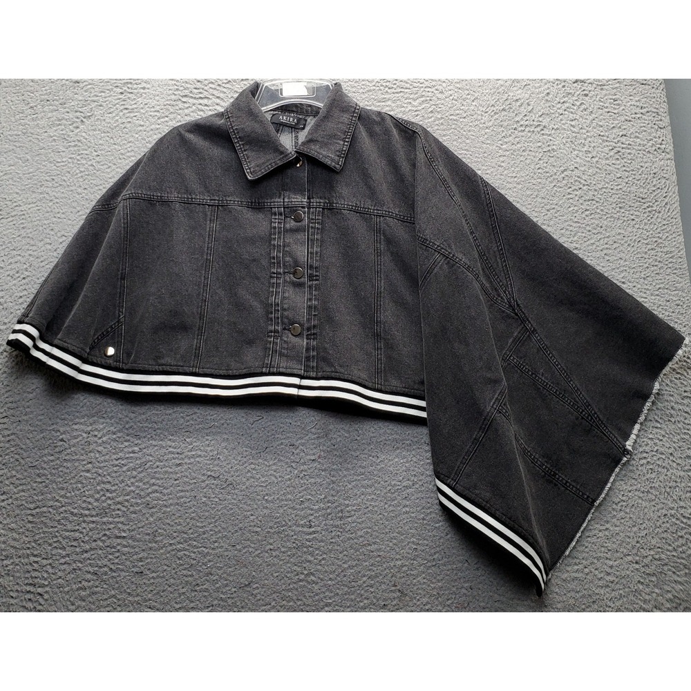 Akira Poncho Jacket Womens S/M Multi Denim Pique Rib Trim Collared Snap Front